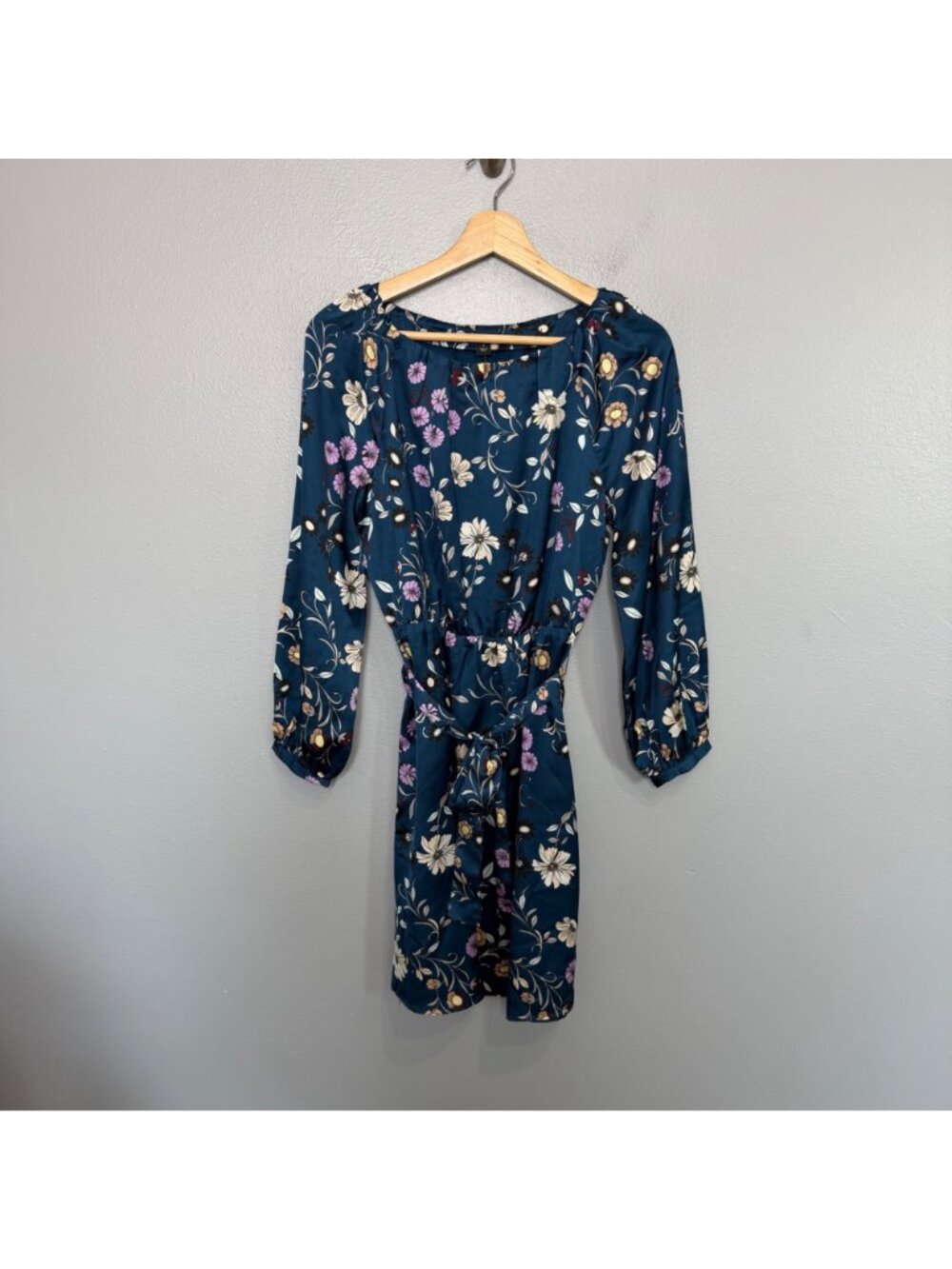 ANN TAYLOR teal floral belted dress size SP Petite - Picture 2 of 8